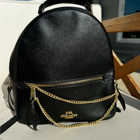 Coach | Bags | Coach Black Leather Backpack With Gold Chain  display picture 1